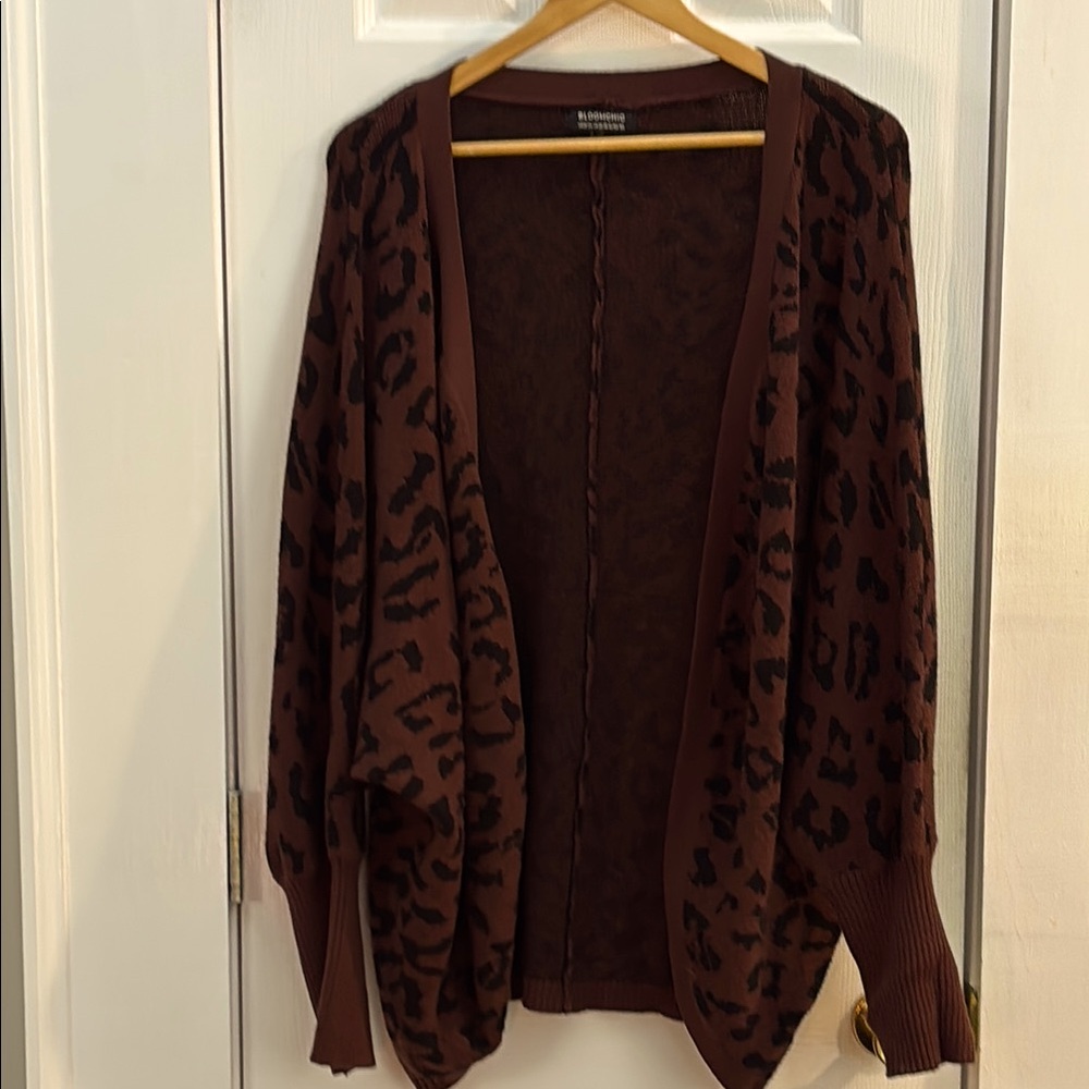 Bloom Chic Brown / Black Leopard Print Women's Cardigan Sweater size 22-24
